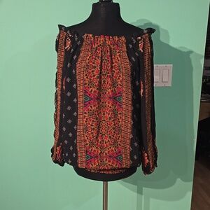 Desigual mixed-patterned Blouse with embroidered sleeves. Size XL